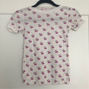 Girls Larabelle White Waffle Knit Short Puffy Sleeves Tee Pink Cherries Large